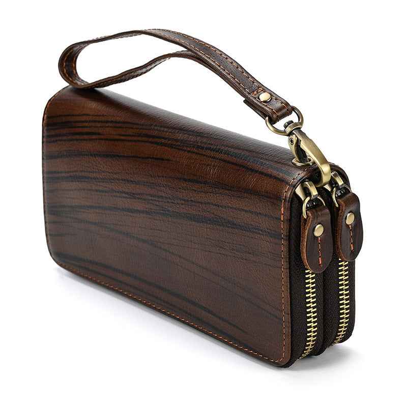 Men's Leather Zipper Wallet - Crazy Horse Leather Long Design