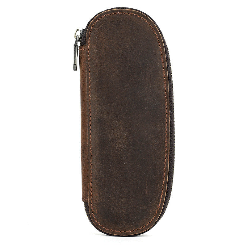 Vintage Leather Zipper Storage Box - Handmade Crazy Horse Leather Oval Design - ArtOm_farm™ LEATHER