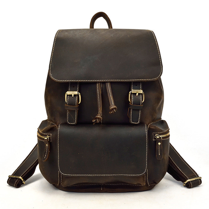 Men's Retro Leather Backpack - Stylish Crazy Horse Leather Design for Casual Use - ArtOm_farm™ LEATHER