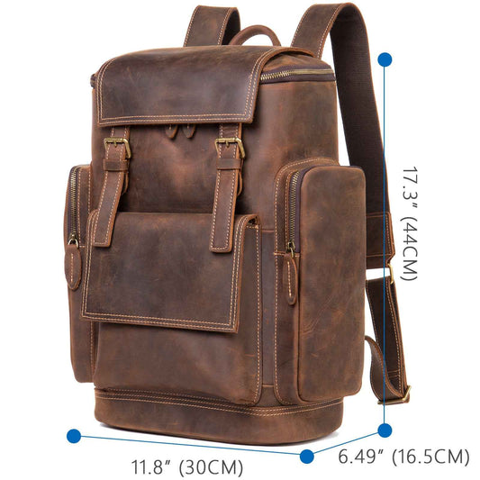 Men's Vintage Leather Backpack Crafted from Crazy Horse Leather - ArtOm_farm™ LEATHER