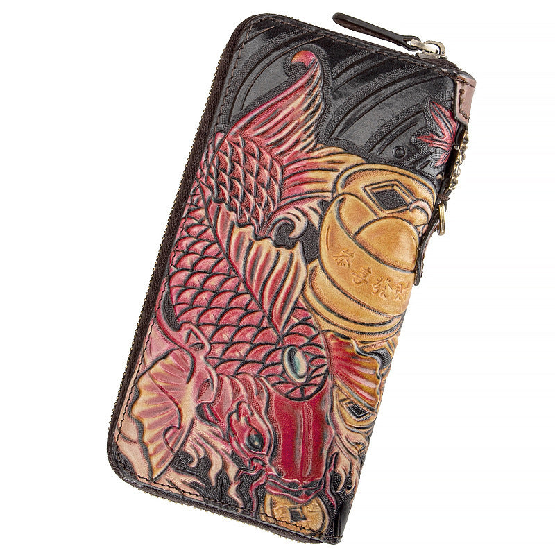 Handmade Leather Wallet - Retro Long Cowhide Carving Craft Wallet - ArtOm_farm™ LEATHER