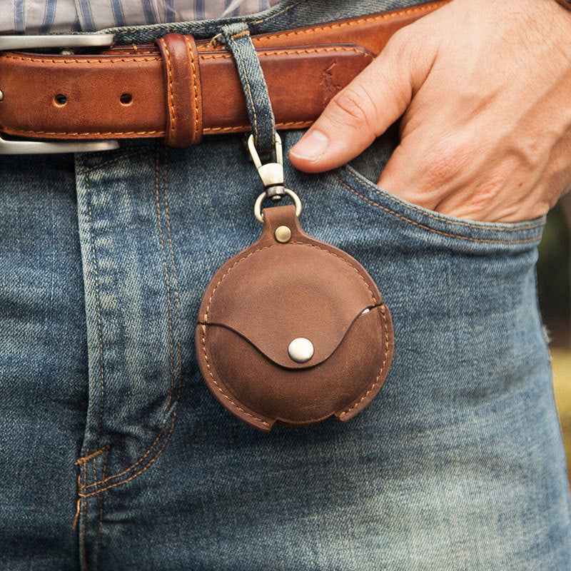 Crazy Horse Leather Headphone Case - Genuine Leather Protection with Carabiner for Headphones - ArtOm_farm™ LEATHER