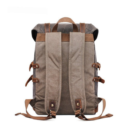 Backpack with brown straps and buckles on a white background