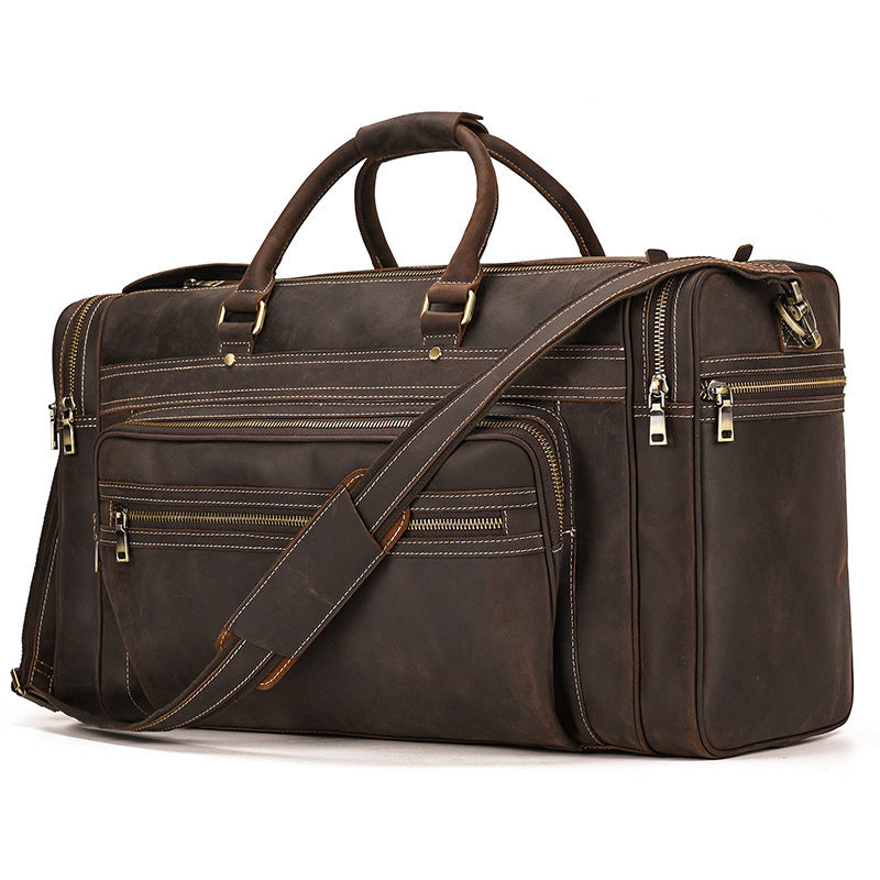 Large Capacity Leather Travel Bag - Retro Crazy Horse Style - ArtOm_farm™ LEATHER