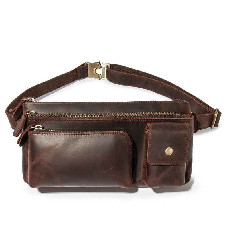 Men's Leather Chest Bag - Retro Crazy Horse Leather Style
