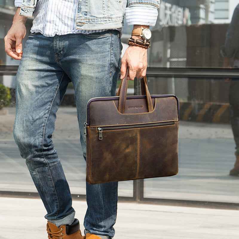 Retro Leather Laptop Bag - Crazy Horse Leather Design