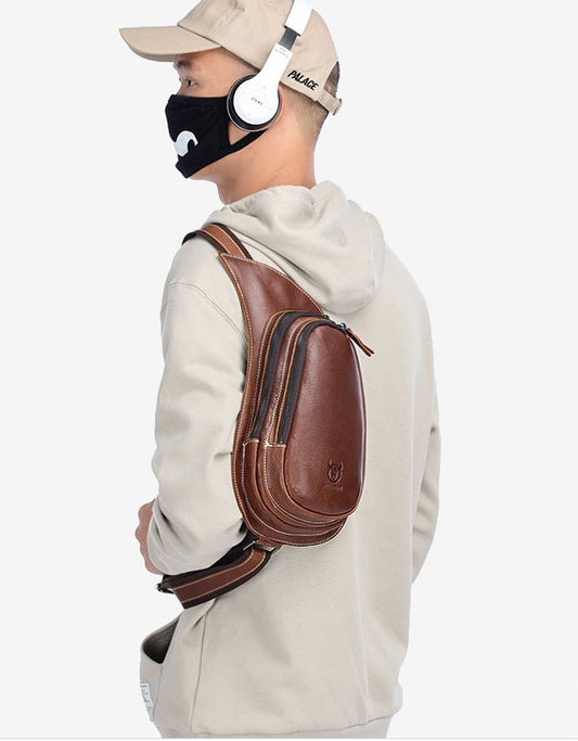 Leather Goods Crazy Horse Leather Chest Bag for Men - Genuine Leather Design - ArtOm_farm™ LEATHER