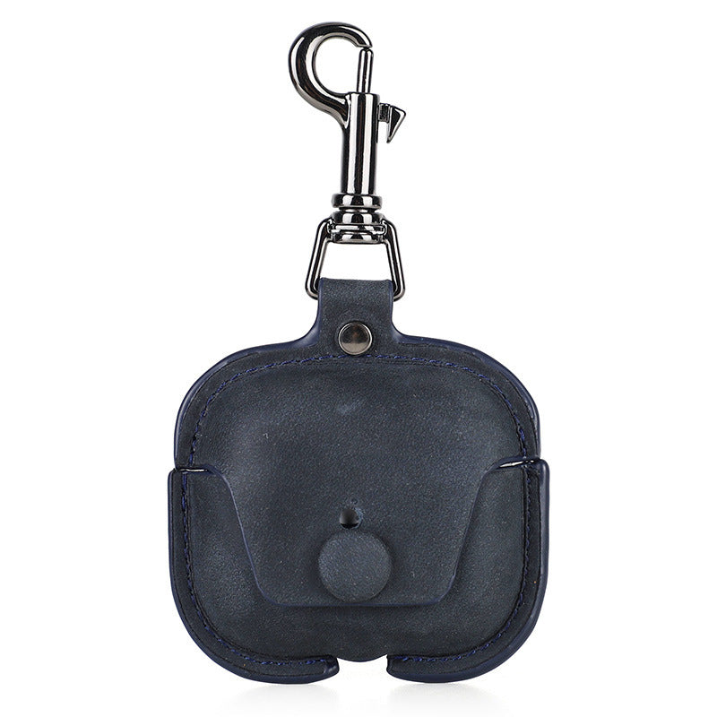 Black leather keychain case with a clip on a white background