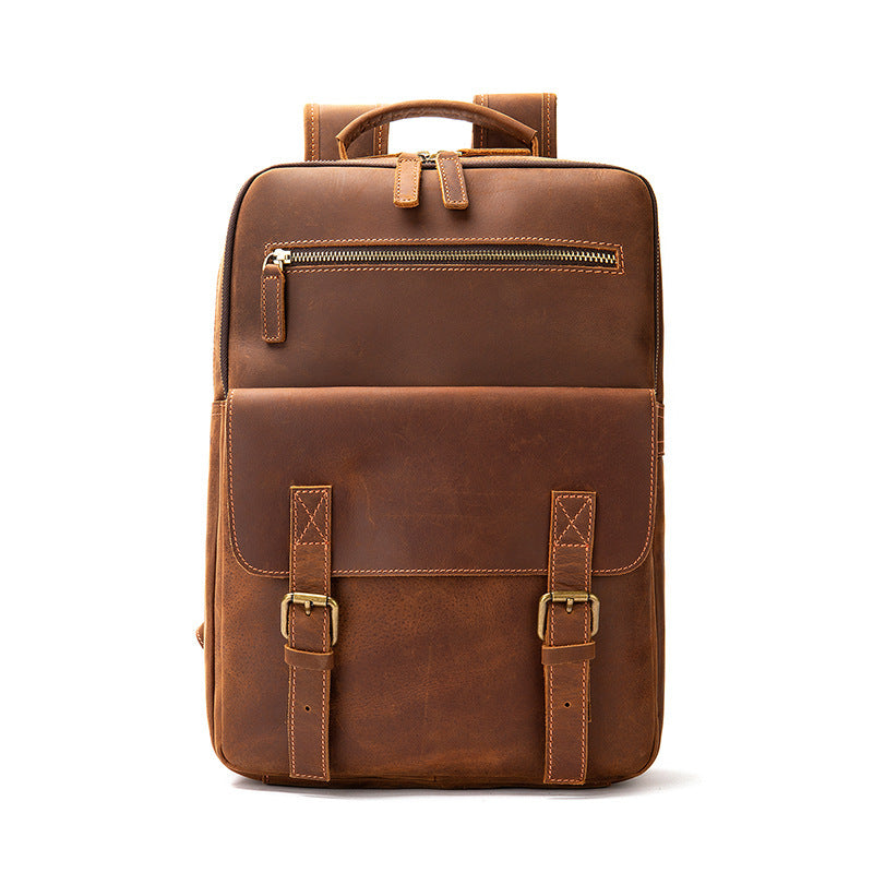 Crazy Horse Leather Backpack for Men - Retro Large Capacity Design - ArtOm_farm™ LEATHER