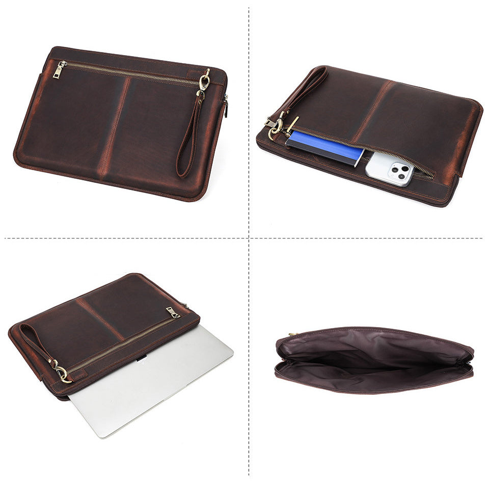 Retro Leather Computer Bag - Crazy Horse Leather Notebook Zipper Case - ArtOm_farm™ LEATHER