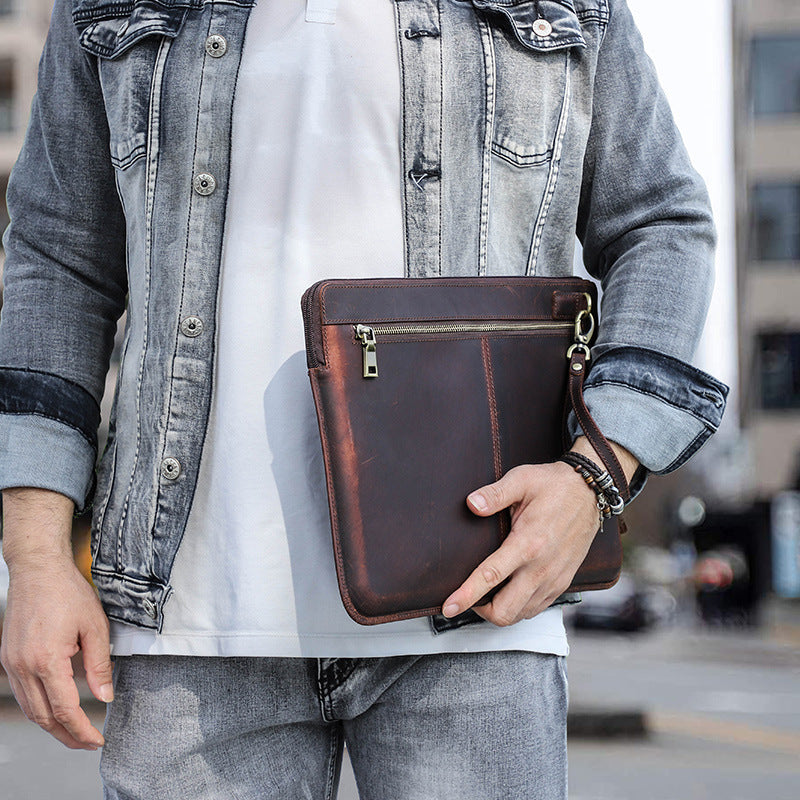 Retro Leather Computer Bag - Crazy Horse Leather Notebook Zipper Case - ArtOm_farm™ LEATHER