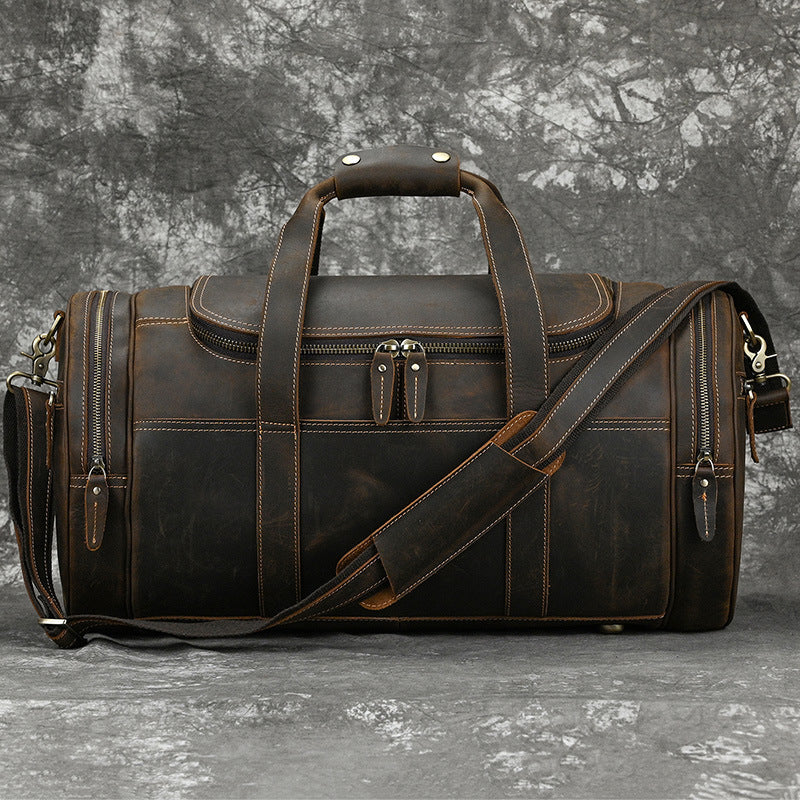 Men's Vintage Leather Handbag - Real Crazy Horse Leather Travel Bag - ArtOm_farm™ LEATHER