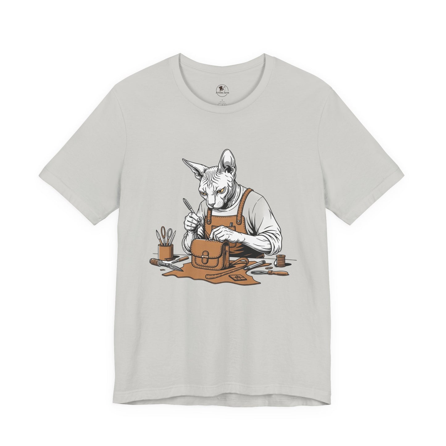 Creative Cat Shirt Unisex Tee, Cute Animal Shirt, Funny Gift for Pet Lovers, Perfect for Art Enthusiasts, Birthday, Casual Wear - ArtOm_farm™ LEATHER