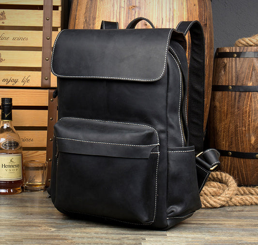 Crazy Horse Leather Backpack - Europe Retro Cowhide Luggage for Men - ArtOm_farm™ LEATHER