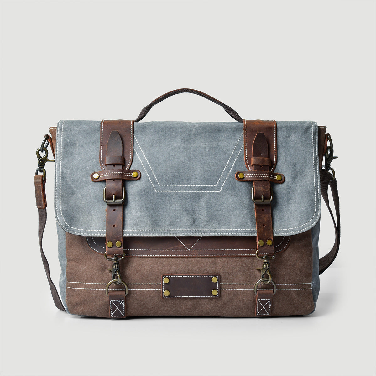 Vintage Leather Messenger Bag - Oil Wax Canvas with Horse Leather for Men - ArtOm_farm™ LEATHER