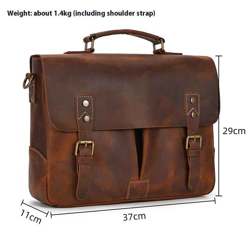 Retro Men's Briefcase in Premium Crazy Horse Leather - ArtOm_farm™ LEATHER