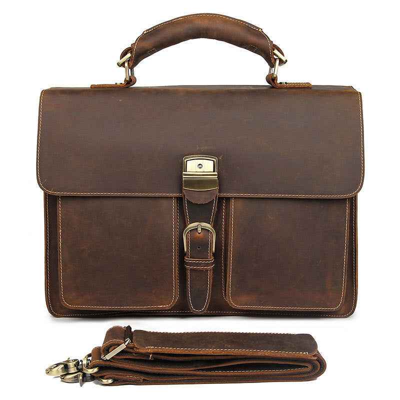 Vintage Crazy Horse Leather Men’s Briefcase - Classic Style Vintage Leather Men's Briefcase