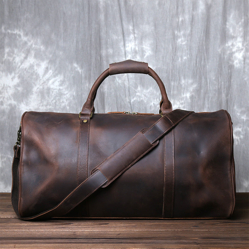 Retro Leather Travel Bag - Crazy Horse Leather Wear Trolley Case for Large Capacity Travel - ArtOm_farm™ LEATHER