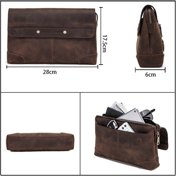 Retro Leather Men's Clutch - Multifunctional Crazy Horse Leather Design - ArtOm_farm™ LEATHER