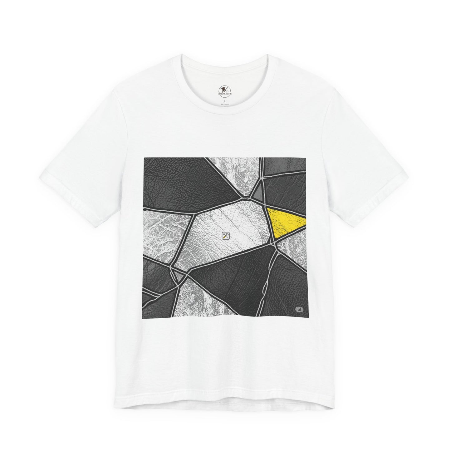 Stylish Geometric Graphic Tee - Modern Art T-Shirt for Casual Wear | Unisex Short Sleeve Shirt, Perfect Gift for Art Lovers and Unique Personal Style - ArtOm_farm™ LEATHER