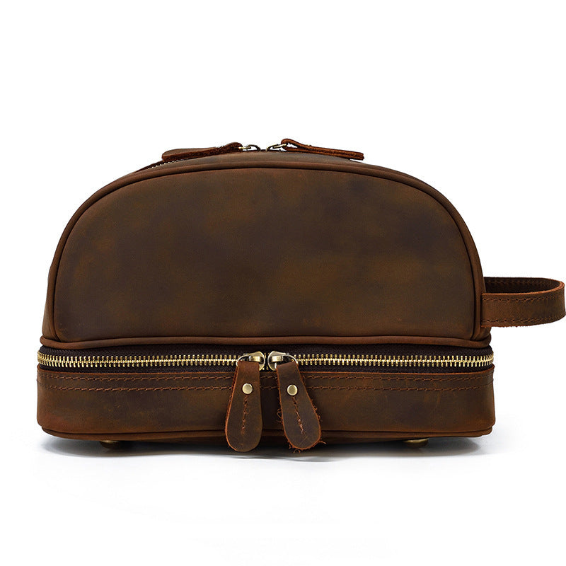 Vintage Leather Toiletry Bag for Men - Crazy Horse Leather Travel Clutch - ArtOm_farm™ LEATHER