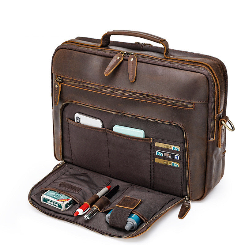 Vintage Leather Men's Briefcase - Crazy Horse Leather Laptop Bag - ArtOm_farm™ LEATHER