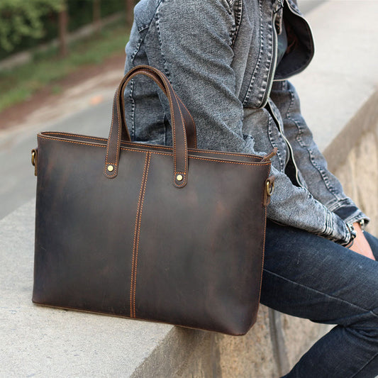 Simple Retro Leather Bag - Portable Crazy Horse Leather Men's Shoulder Messenger Briefcase - ArtOm_farm™ LEATHER