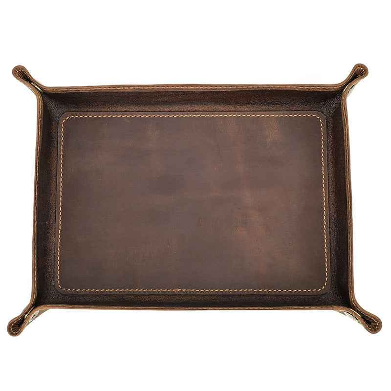 Retro Leather Decorative Tray - Stylish Crazy Horse Design for Elegant Home Decor