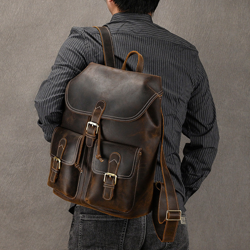 Casual Retro Leather Backpack for Adventurous Travel - ArtOm_farm™ LEATHER