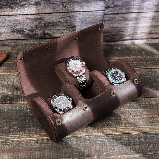 Retro Leather Watch Storage Box Three Pack - Stylish Crazy Horse Design - ArtOm_farm™ LEATHER