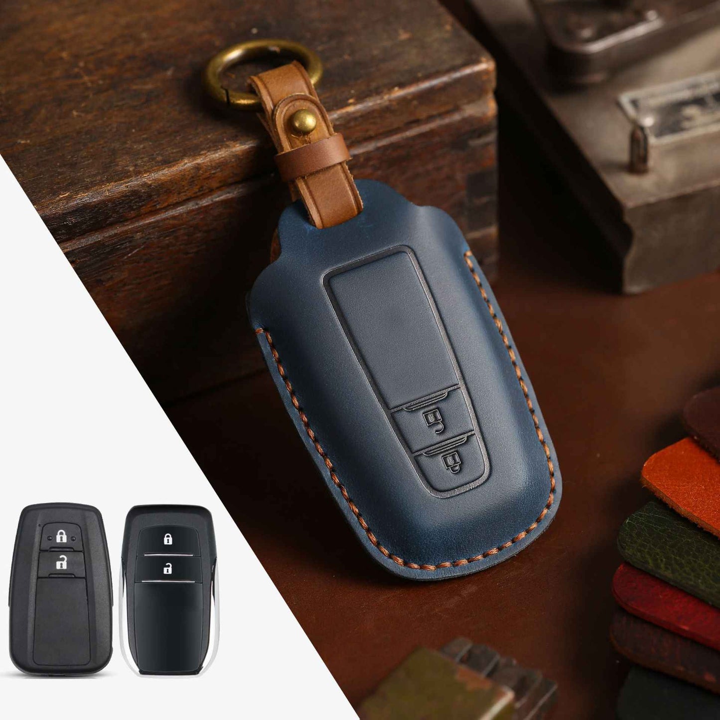 Leather Car Key Case - Crazy Horse Genuine Leather Key Holder Cover for Car Remote