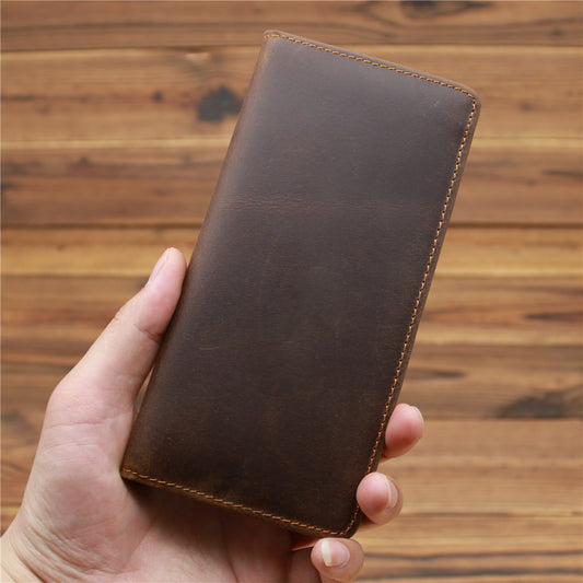 Men's Leather Long Wallet - Crazy Horse Leather Design for Style and Durability - ArtOm_farm™ LEATHER