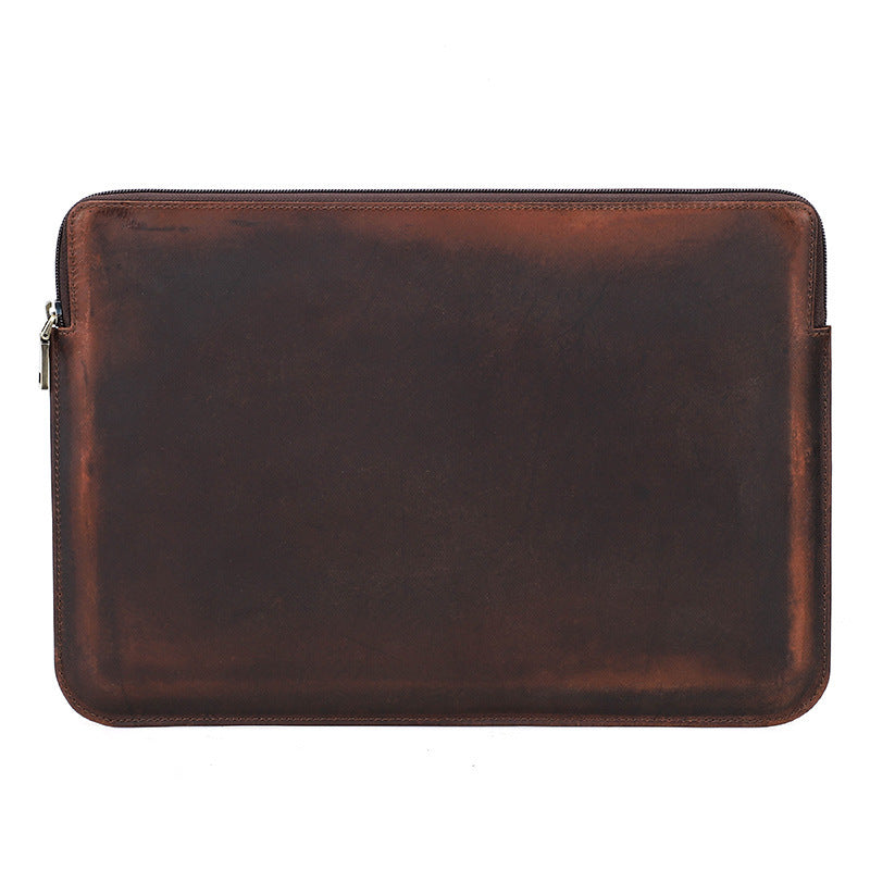 Retro Leather Computer Bag - Crazy Horse Leather Notebook Zipper Case - ArtOm_farm™ LEATHER