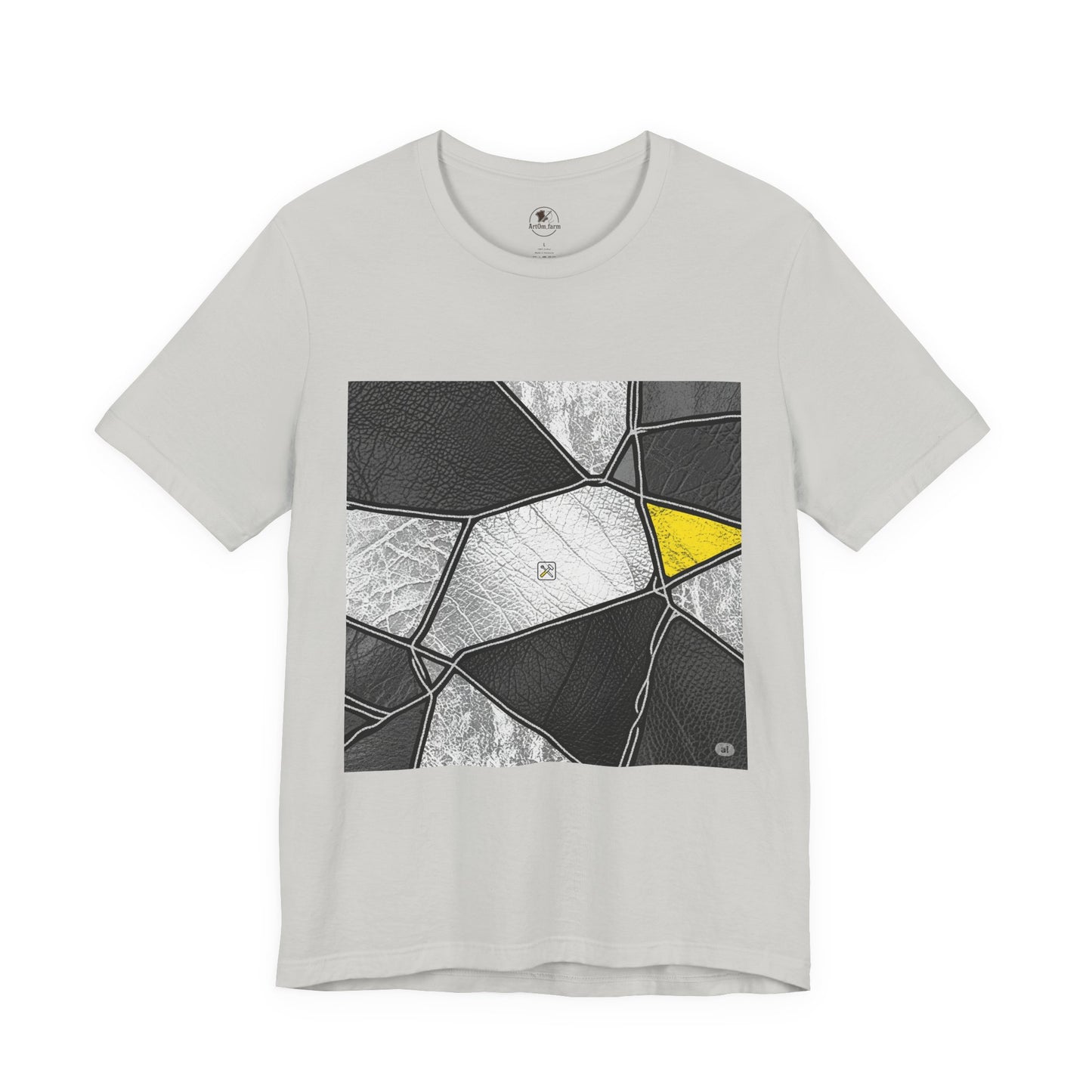 Stylish Geometric Graphic Tee - Modern Art T-Shirt for Casual Wear | Unisex Short Sleeve Shirt, Perfect Gift for Art Lovers and Unique Personal Style - ArtOm_farm™ LEATHER