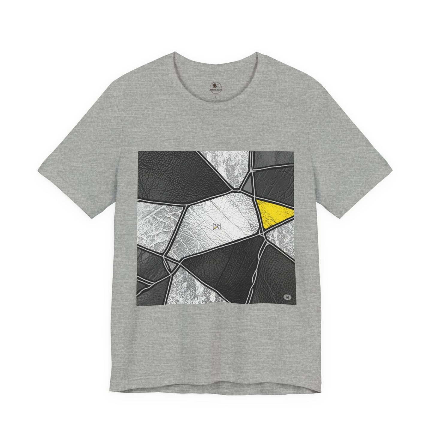 Stylish Geometric Graphic Tee - Modern Art T-Shirt for Casual Wear | Unisex Short Sleeve Shirt, Perfect Gift for Art Lovers and Unique Personal Style - ArtOm_farm™ LEATHER