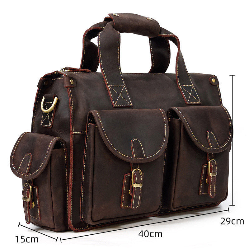 Crazy Horse Leather Crossbody Bag for Outings and Work - ArtOm_farm™ LEATHER
