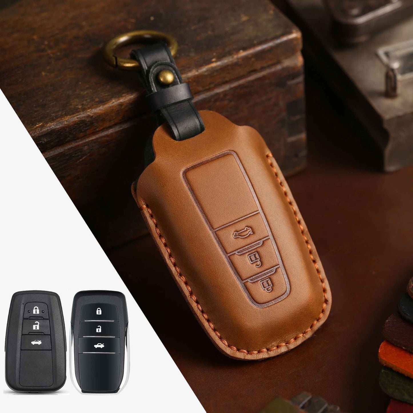 Leather Car Key Case - Crazy Horse Genuine Leather Key Holder Cover for Car Remote