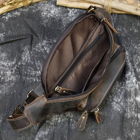 Retro Leather Fanny Pack for Men – Crazy Horse Leather Chest Bag - ArtOm_farm™ LEATHER