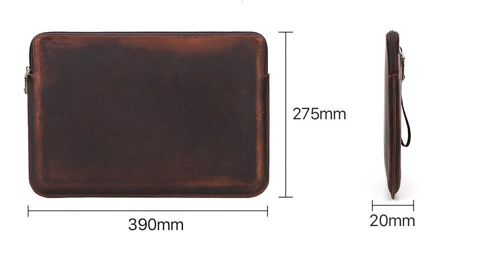 Retro Leather Computer Bag - Crazy Horse Leather Notebook Zipper Case - ArtOm_farm™ LEATHER