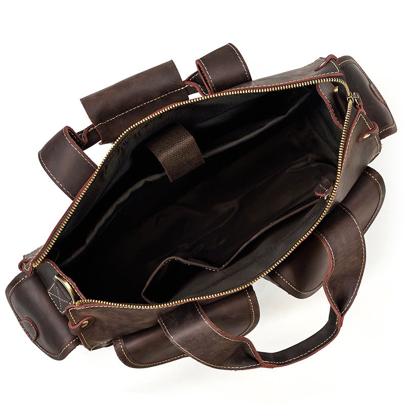 Crazy Horse Leather Crossbody Bag for Outings and Work - ArtOm_farm™ LEATHER