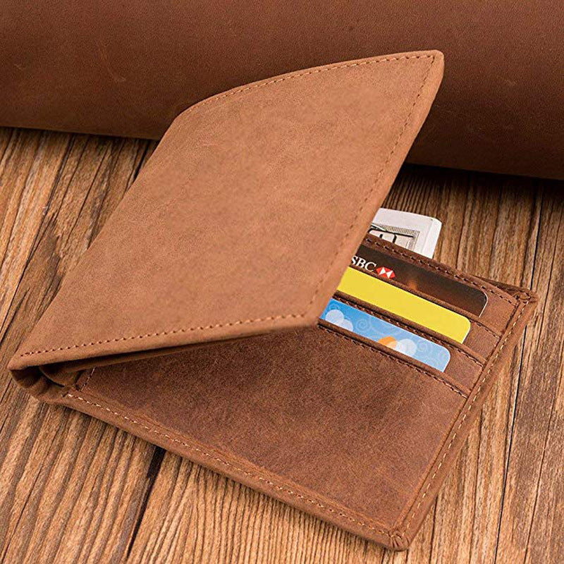 Men's Crazy Horse Leather Wallet with Laser Mark Lettering - ArtOm_farm™ LEATHER