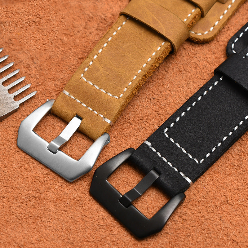 Rugged Leather Watch Strap - Large Bracelet with Tray 22 24 26mm Crazy Horse Leather - ArtOm_farm™ LEATHER
