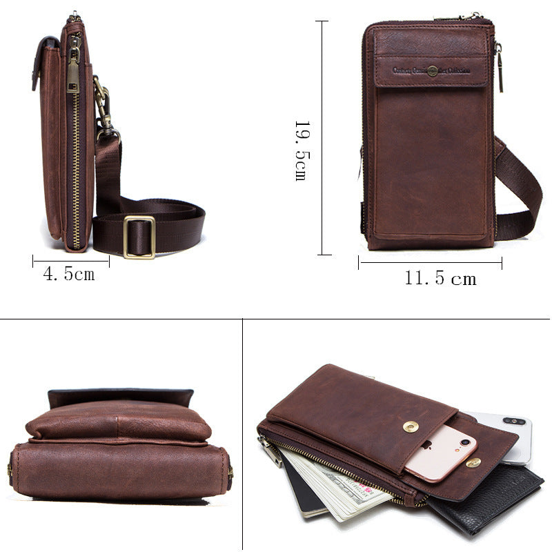 Retro Men's Phone Bag in Crazy Horse and Cow Leather - ArtOm_farm™ LEATHER