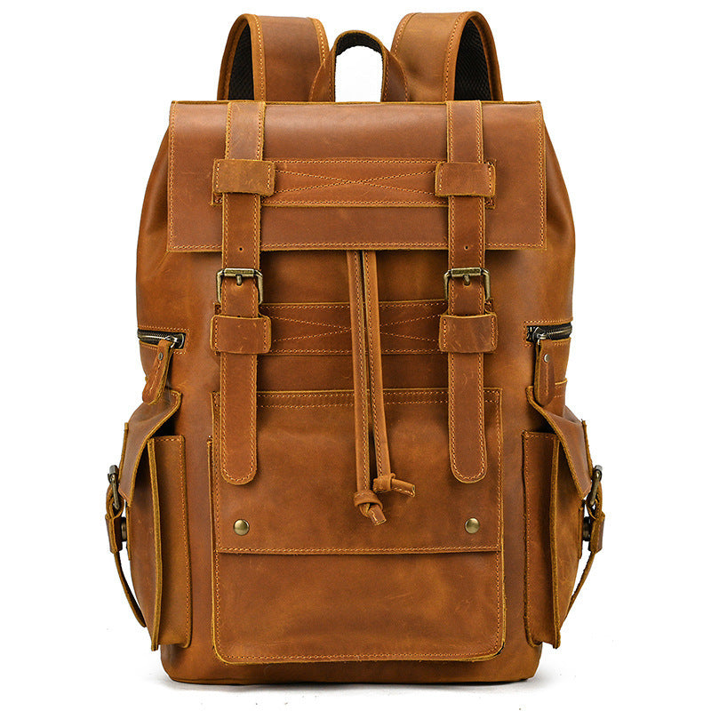 Leather Vintage Backpack - Large Capacity Crazy Horse Design - ArtOm_farm™ LEATHER