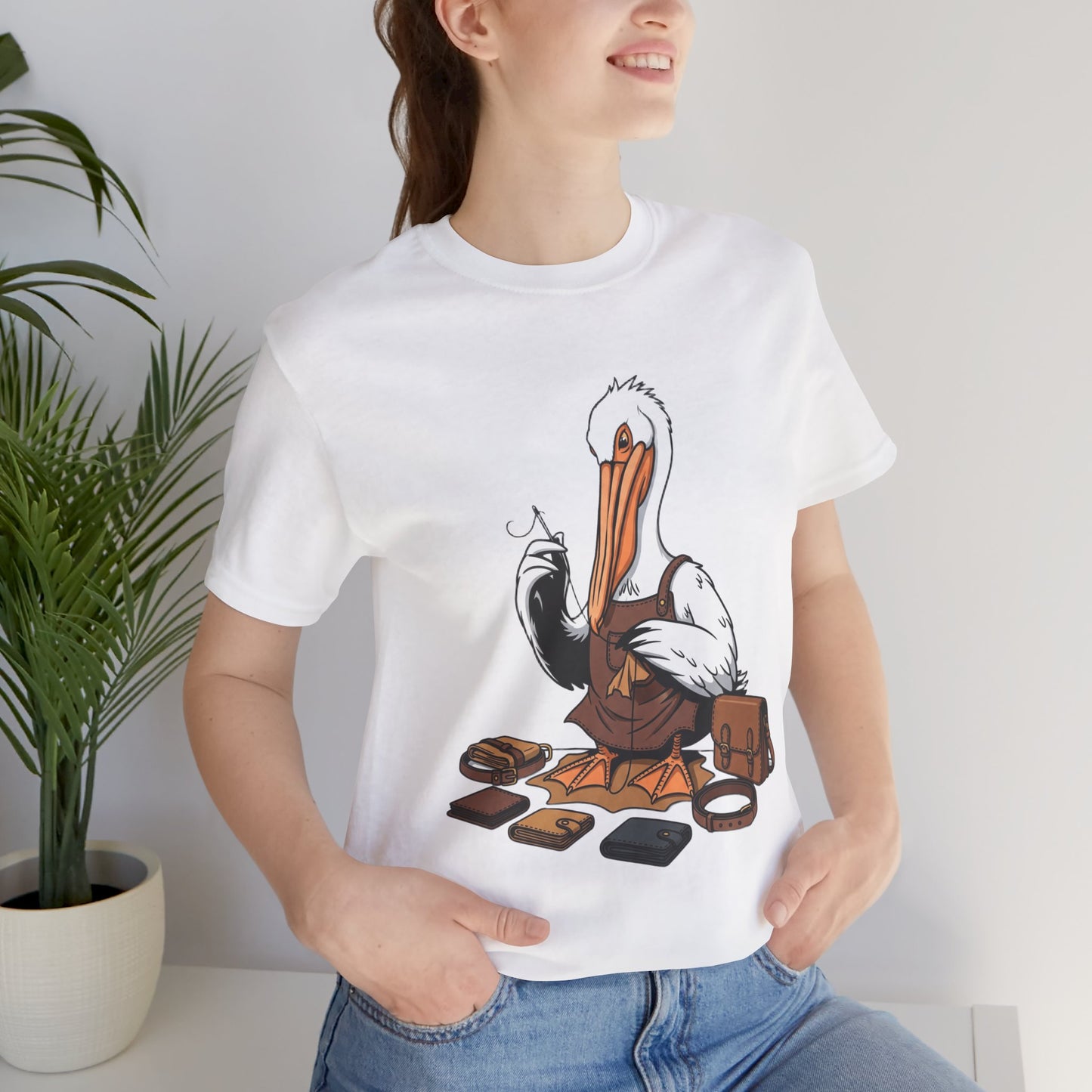 Whimsical Pelican Tee - Fun Beach T-Shirt for Casual Summer Style and Nature Lovers - ArtOm_farm™ LEATHER