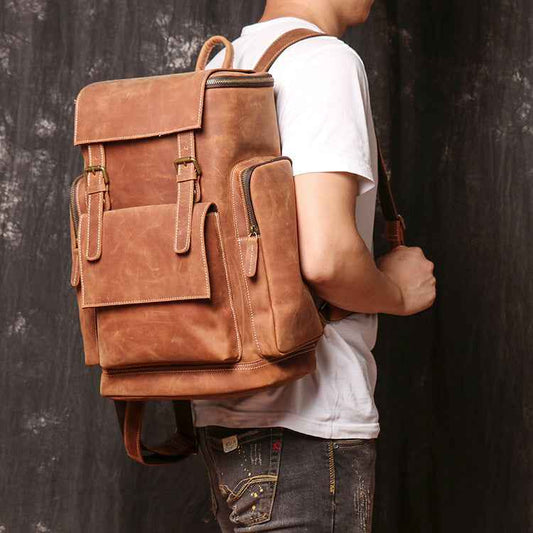 Men's Leather Backpack - Crazy Horse Genuine Leather Design - ArtOm_farm™ LEATHER