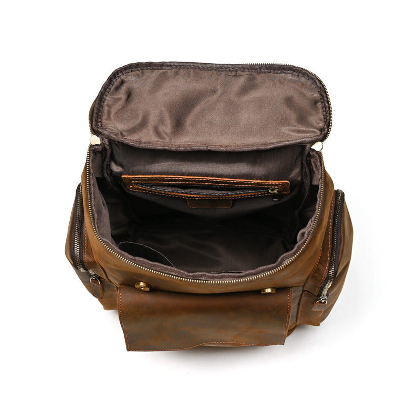 Crazy Horse Leather Backpack for Men - First Layer Cowhide Leather Travel Bag - ArtOm_farm™ LEATHER