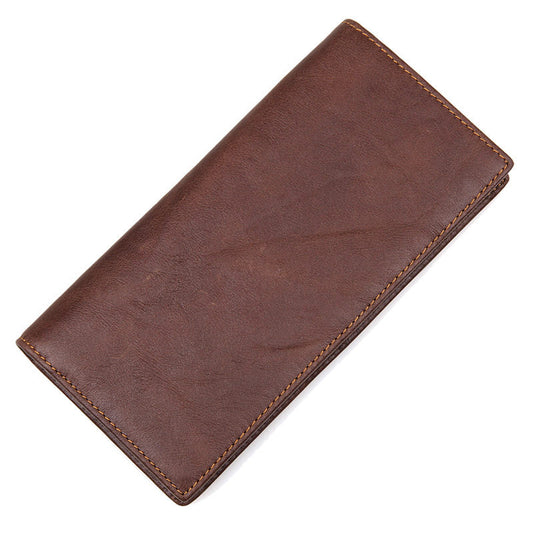 Men's Vintage Leather Wallet - Crazy Horse Leather Long Vertical Design - ArtOm_farm™ LEATHER