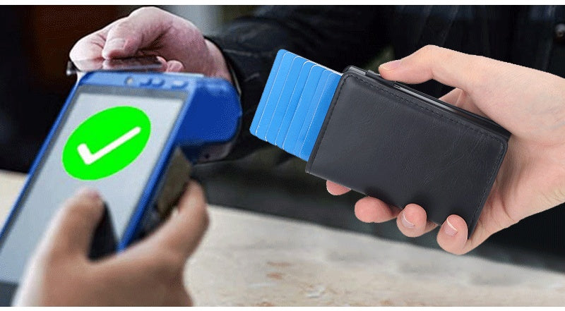 Crazy Horse Leather Card Clamp for Men - Anti-Degaussing Protection - ArtOm_farm™ LEATHER