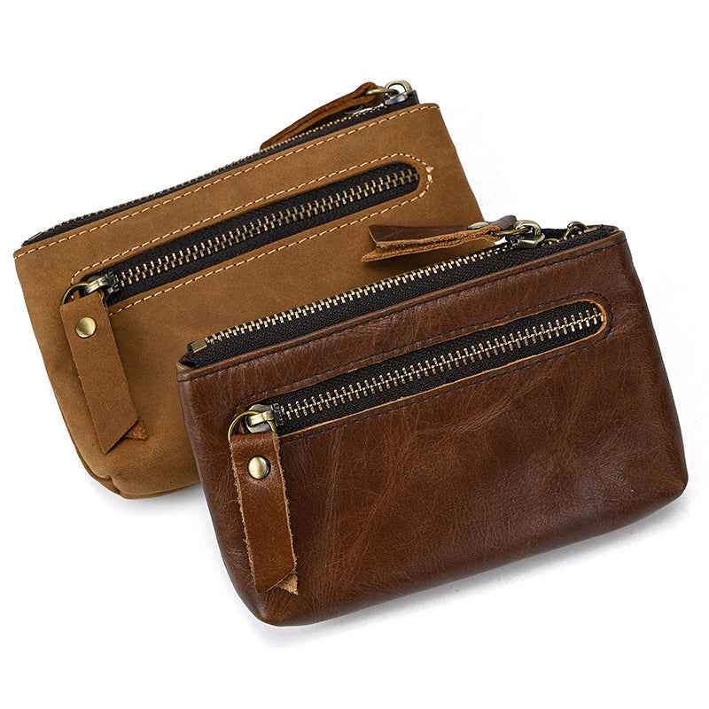 Retro Leather Coin Purse with Crazy Horse Leather Key Ring for Stylish Organization